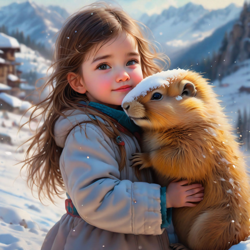 Cute Little Girl Standing Snow Snow Mountains Girl Dressed Winter