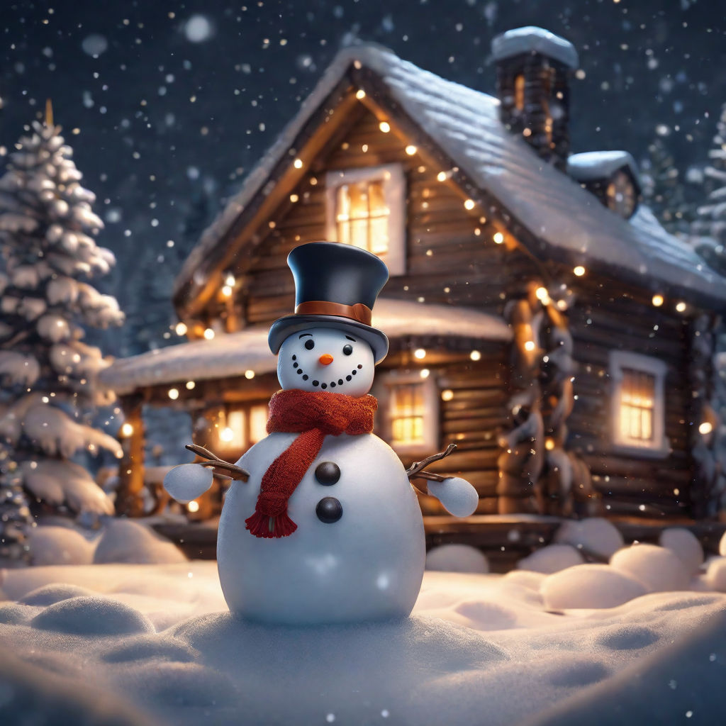 A cool snowy snowman with Christmas light wrapping him all around him with  a dark night view as background - Playground