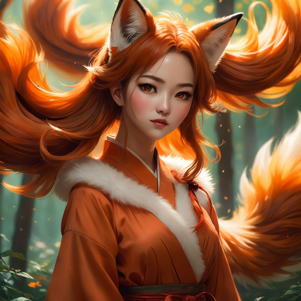 Anime Fox Girl in a Landscape at Sunset · Creative Fabrica