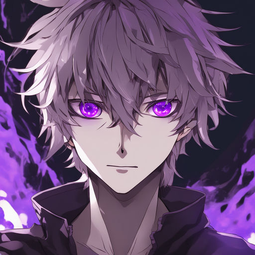 anime boy with purple hair and purple eyes