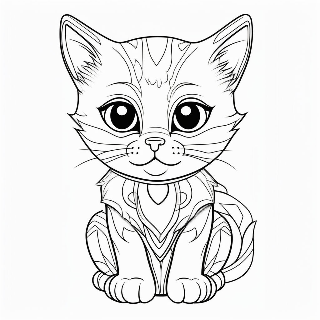 Easy Step-by-Step Cat Drawing for Kids Coloring Page