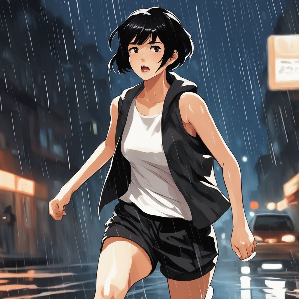 anime girl crying and running