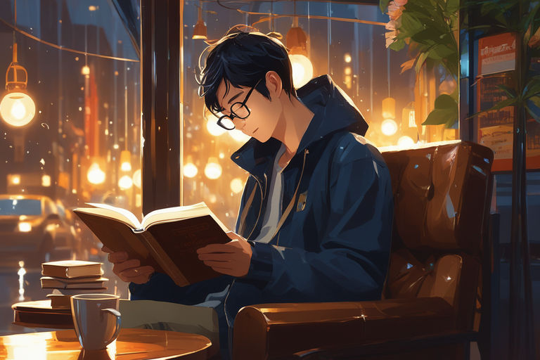 anime boy reading a book