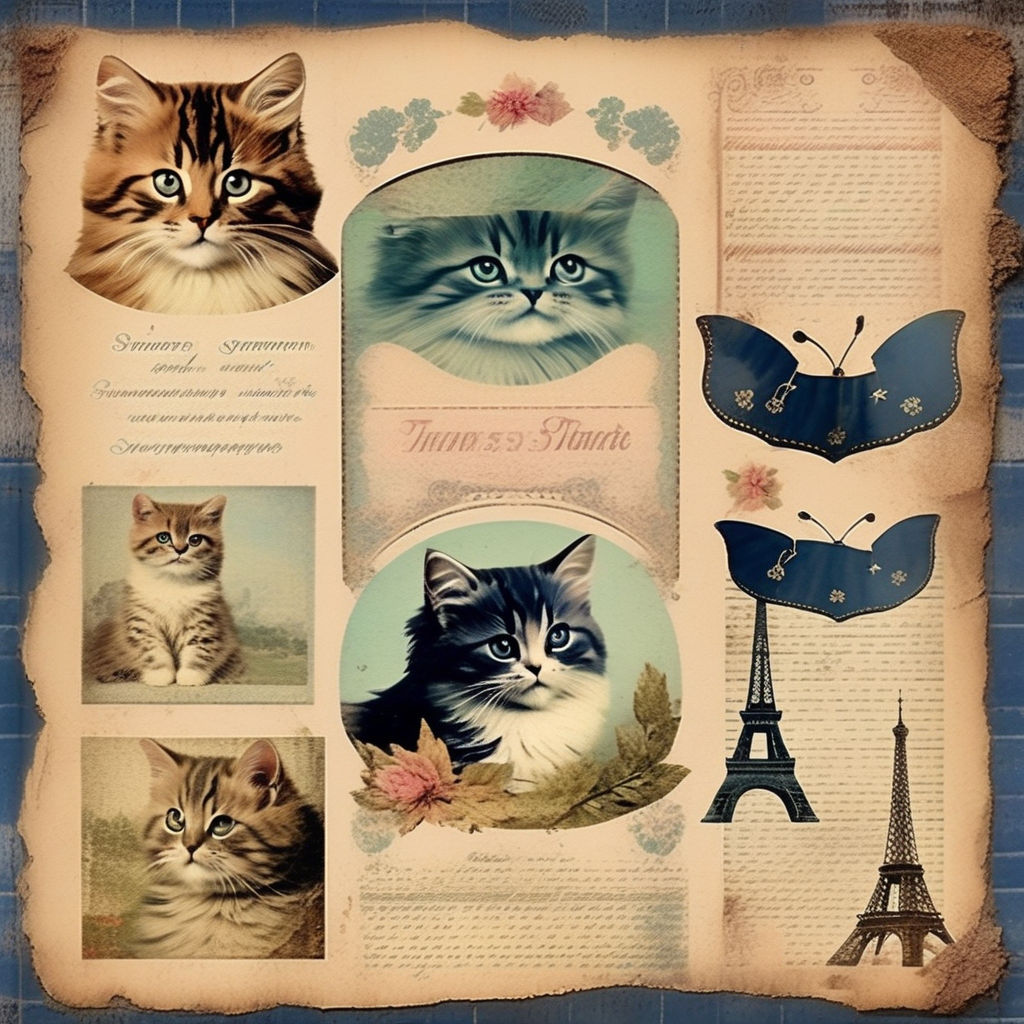 Cats Junk Journal, Vintage Cats, Cat Journal Page, Cat Ephemera