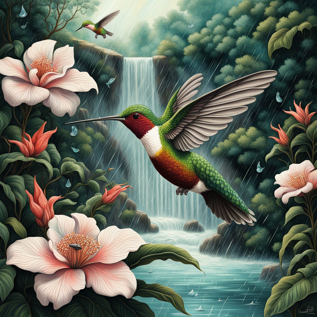 River Flowers Hummingbird, 5D Diamond Painting Kits