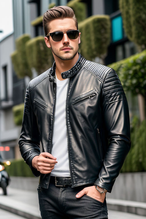 2 Boys wearing black leather biker jacket - Playground