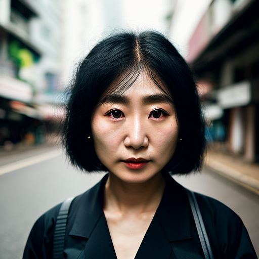 Close-up portrait photography. an asian mature woman with black