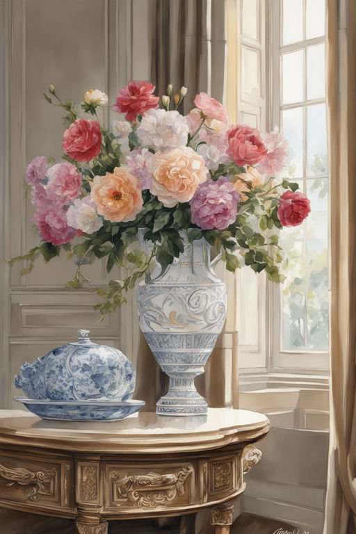 A beautiful bouquet of roses in a magnificent blue vase - Playground