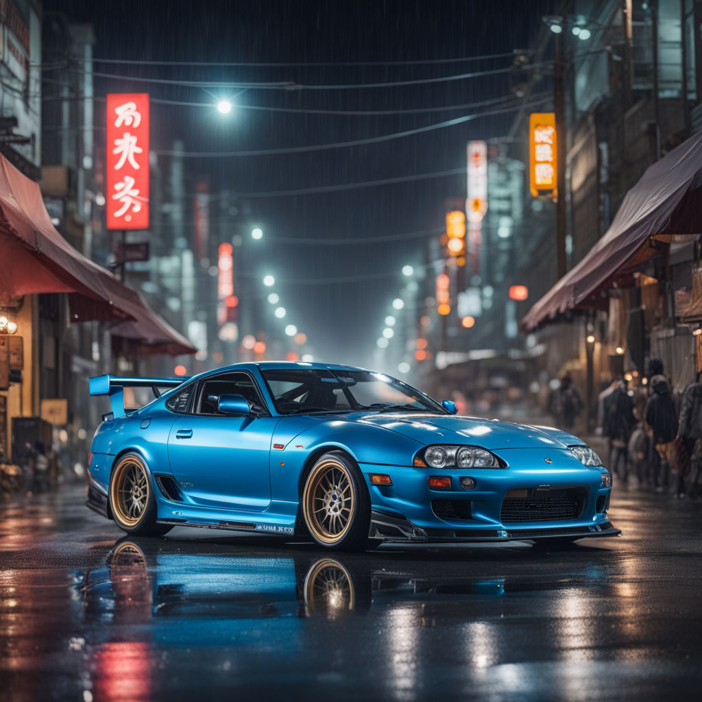 Toyota supra mk4 driving through the streets of japan at night on Craiyon