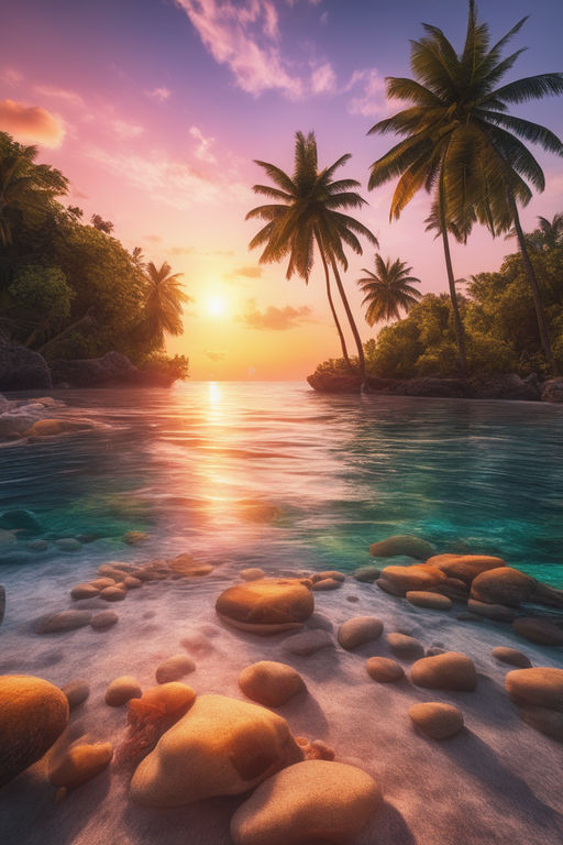 tropical island beach sunset