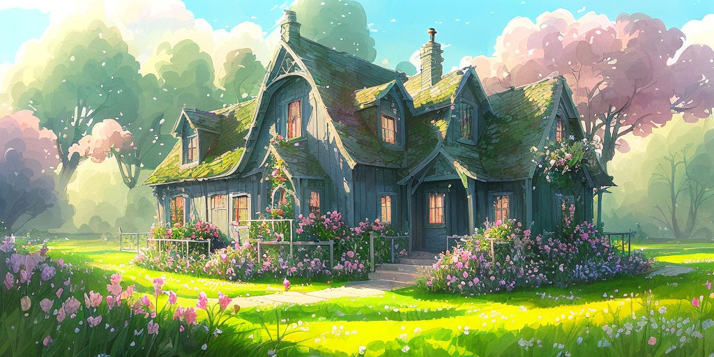 Premium Photo | Small wooden house in the forest digital drawing in anime  style