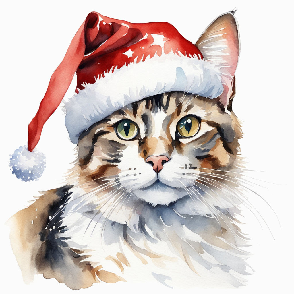 Cat Watercolor Painting with Christmas Background and Intricate Detail ·  Creative Fabrica