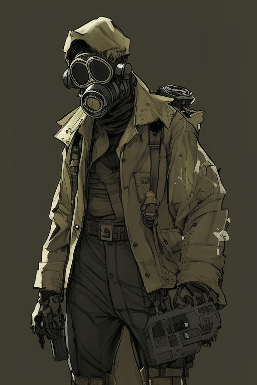 a young man, detailed eyes, gas mask, dieselpunk, messy hair, digital ...