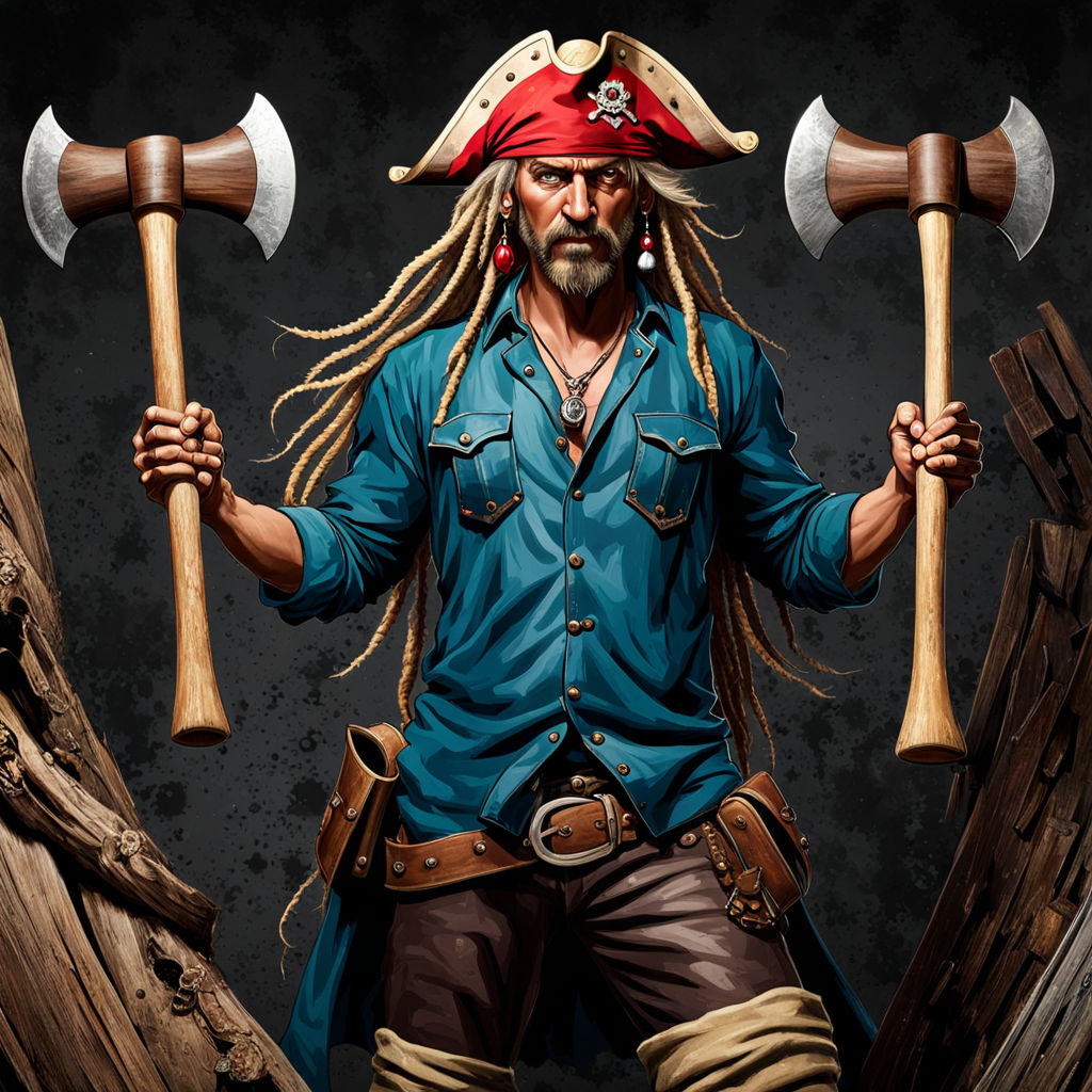 pirate captain with beard hook hand and wooden peg leg - Playground