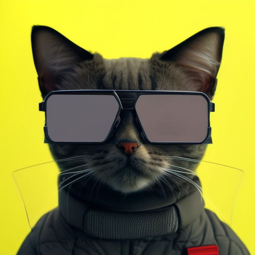 chic cat charisma wearing coat, wearing sunglasses, funny, fashion