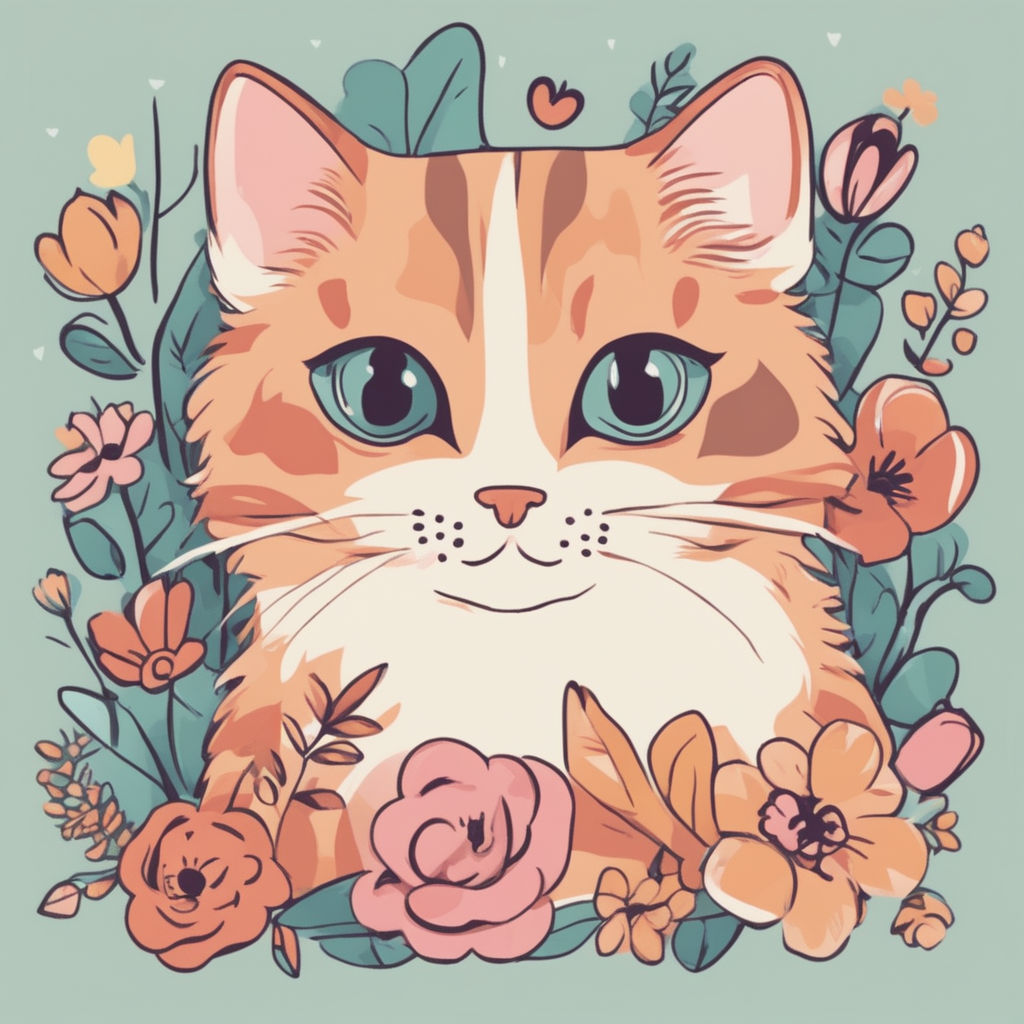 Sweet Feline: A Pink Kawaii Cartoon Cat Icon With Saturated Colors