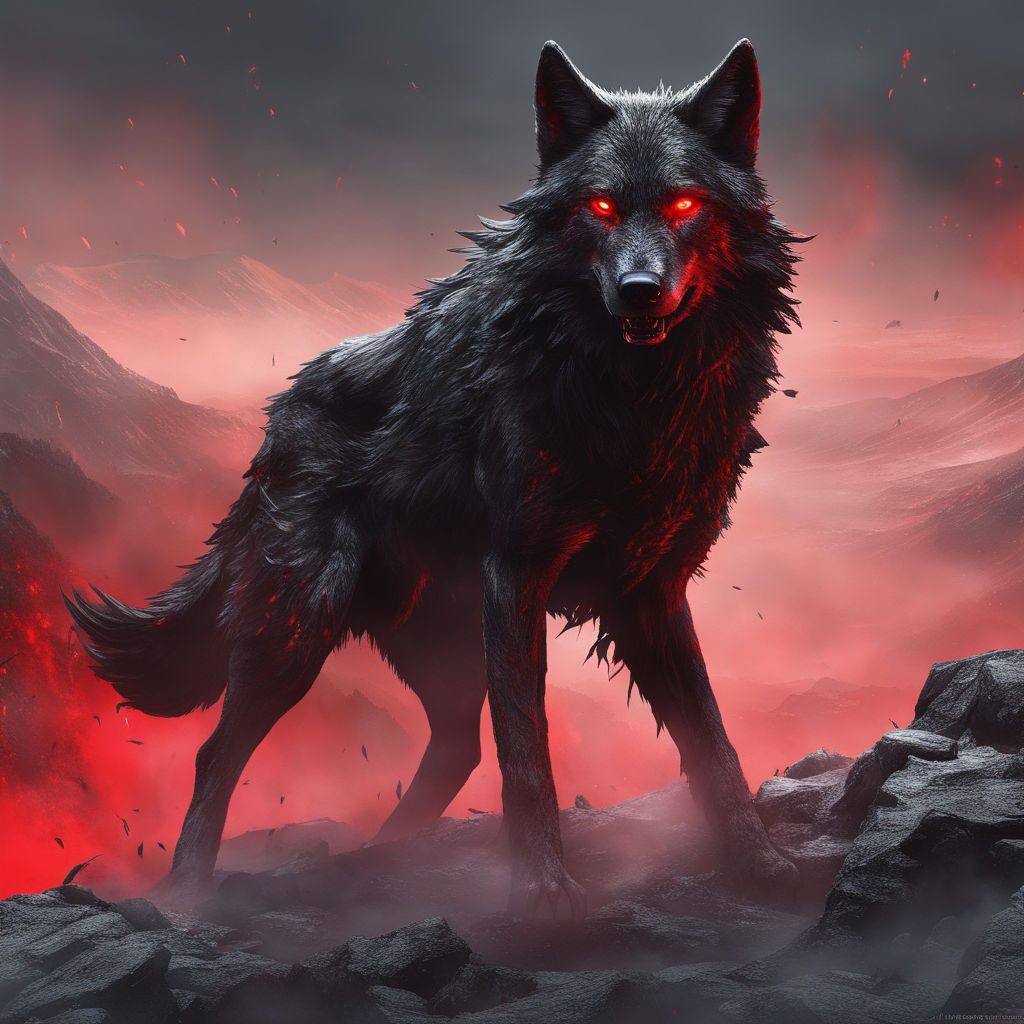 black alpha wolf with red eyes