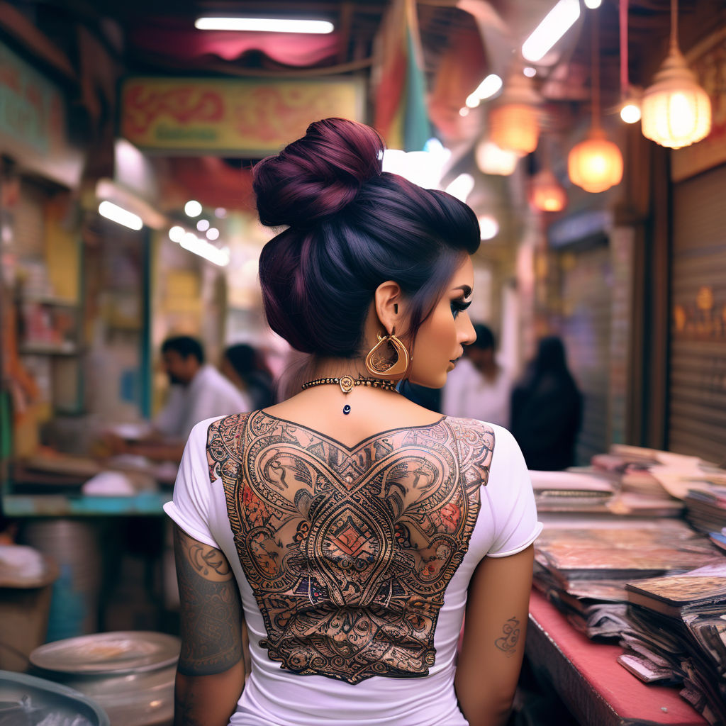 Arabic lettering tattoo located on the back.