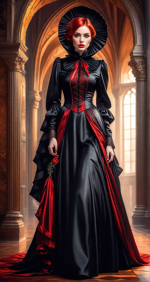 portrait of a beautiful red haired girl wearing Gothic inspired Victorian  era clothes. vampire or historical romance era Stock Photo - Alamy