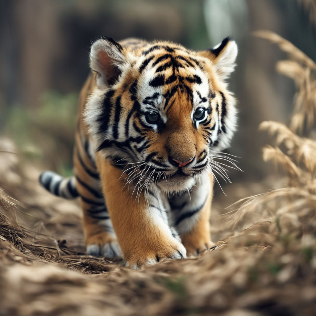 a baby tiger on the jungle with sad eyes. Lonely baby - Playground