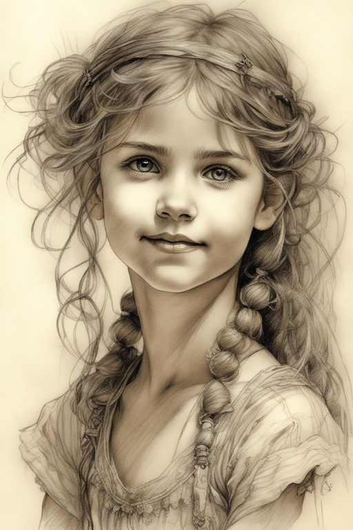 Tree Sprite Pencil Sketch Print: A Captivating Portrait of a Girl Emer