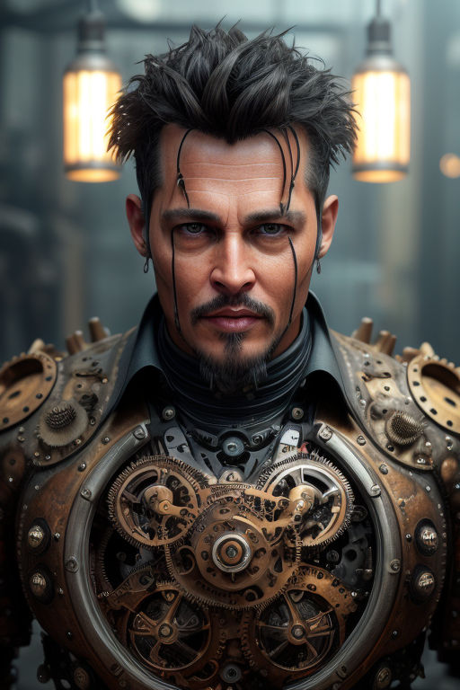 Steampunk portrait of robot Johnny depp - Playground