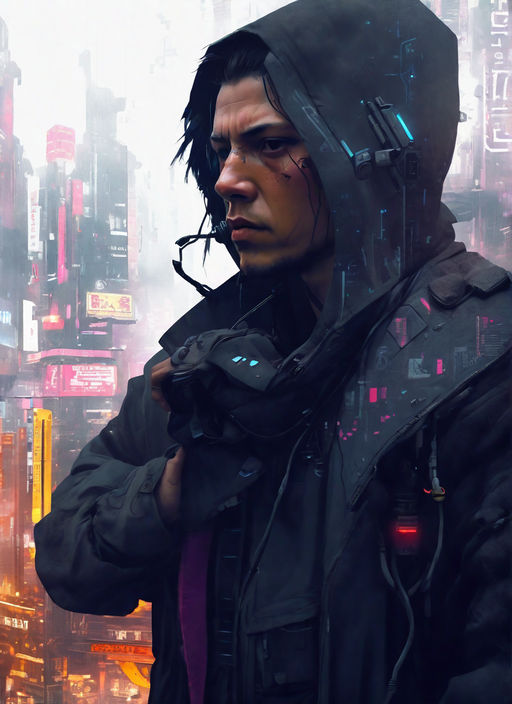 Cyberpunk wallpaper with a character on top of a building