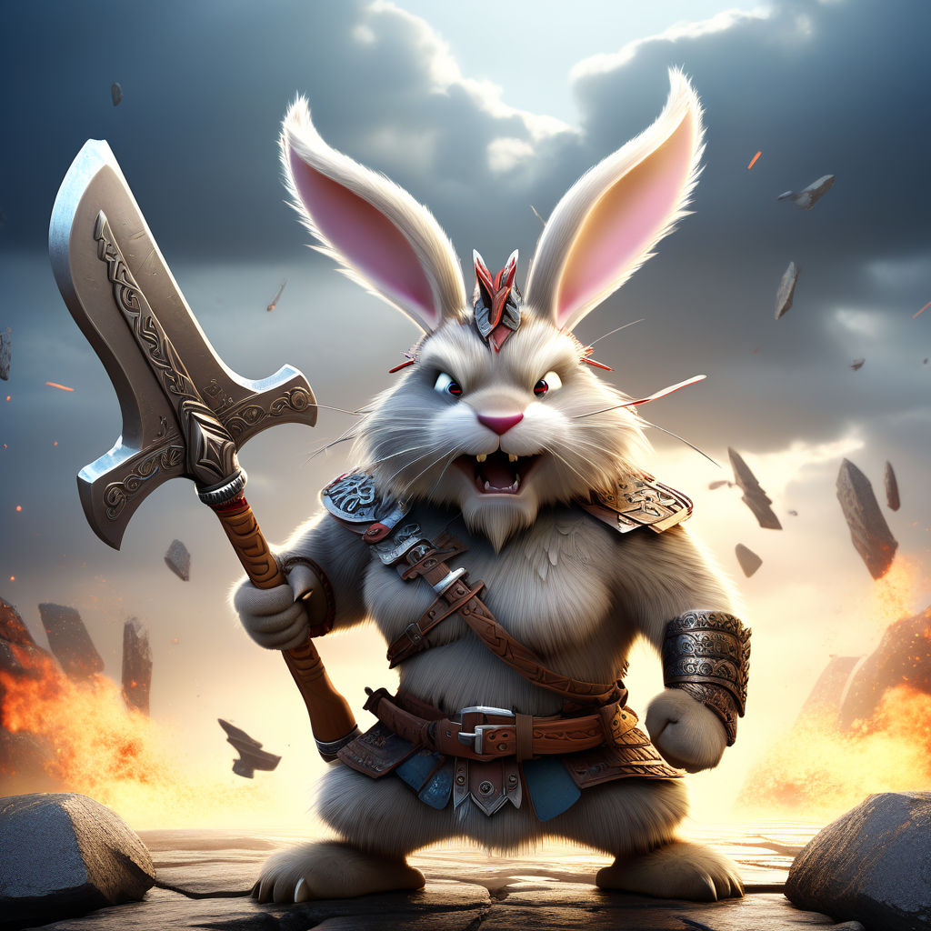 evil easter bunny dirty fur fangs claws scary muscular - Playground