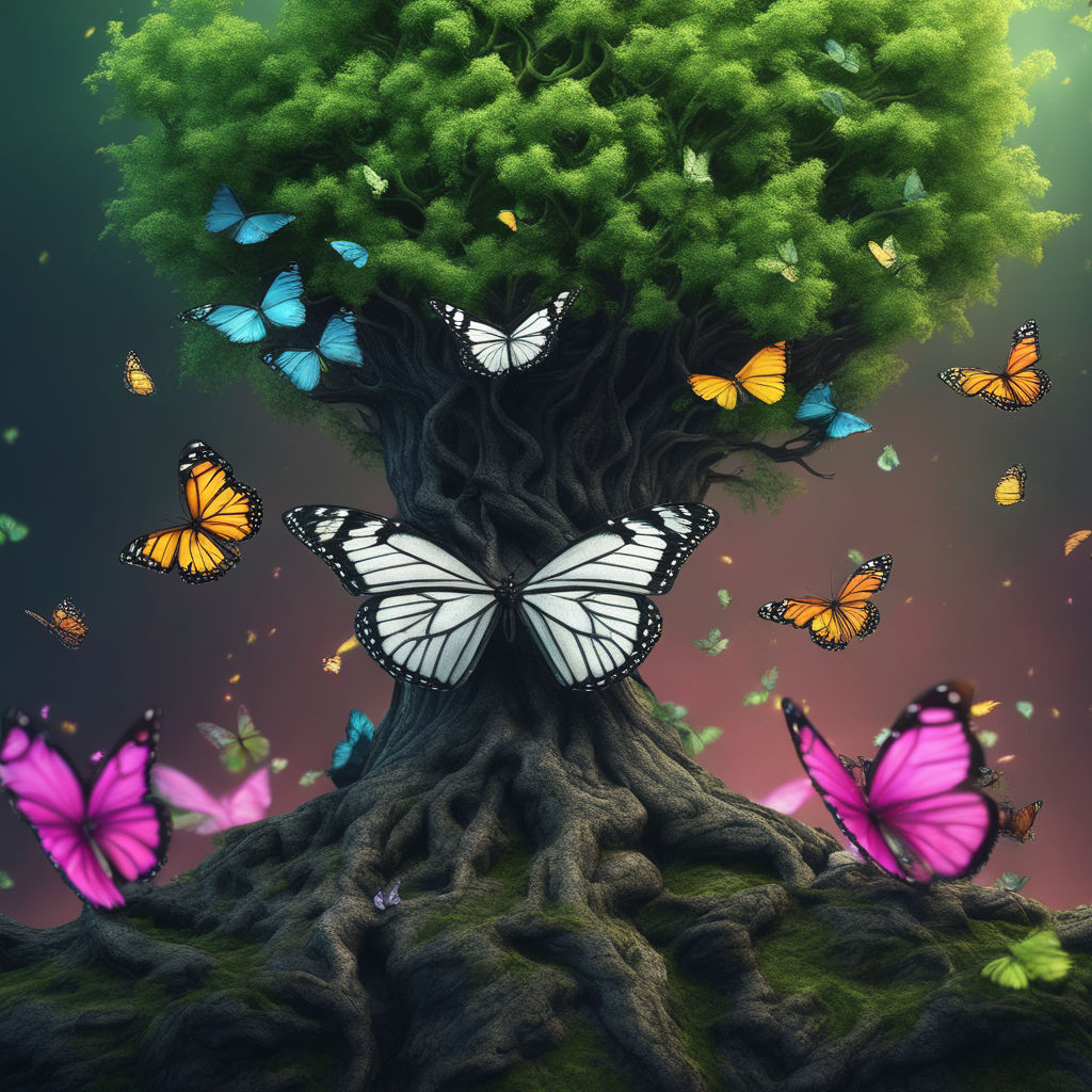 butterflies and tree leaves flying around