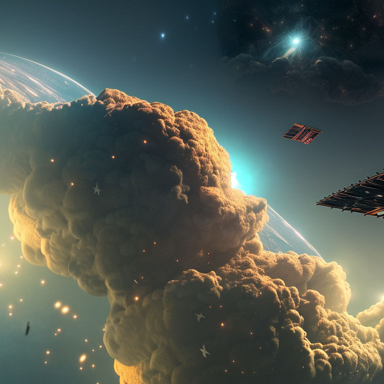 featuring colossal battleships from distant worlds engaged in an epic  interstellar war. The scene captures the iconic space opera essence -  Playground