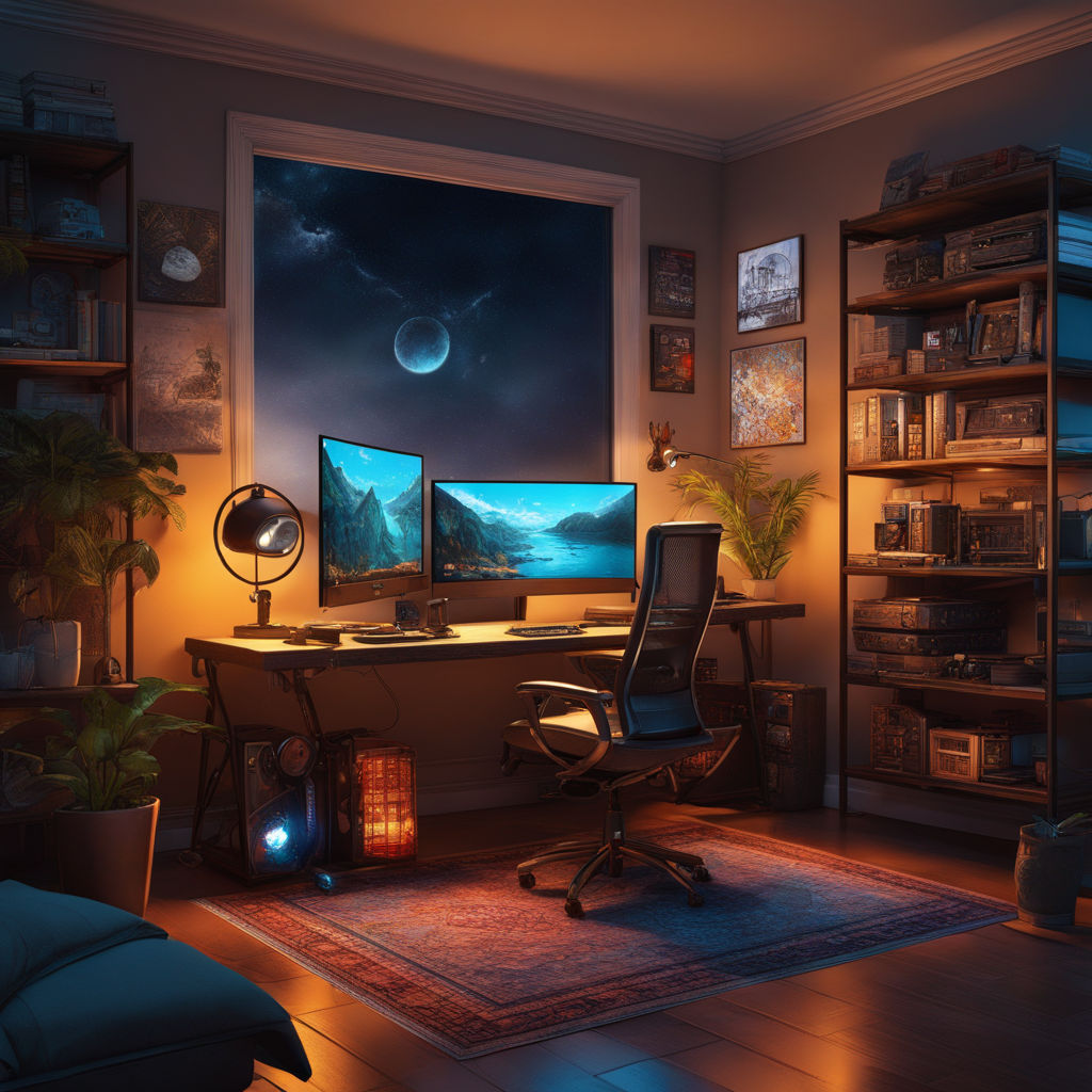 ArtStation - Visual Novel Background - A Gamer's Room - night version (  Commission )