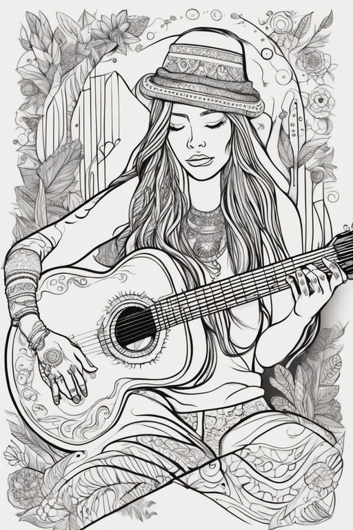 girl playing guitar coloring pages