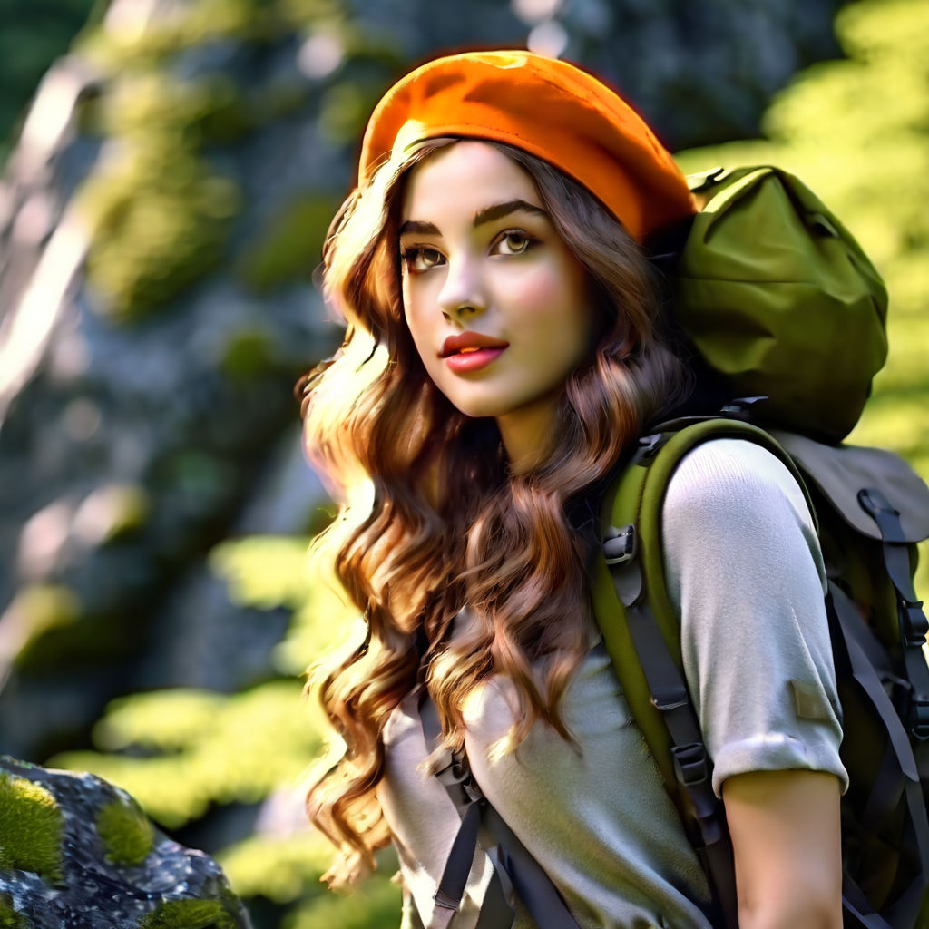 Premium Photo  Young beautiful blonde babe portrait. cute lovely female  traveler with backpack hiking in mountains at nture on vacation. tourist  woman in camping trip. walking up the hiils. skinny stylish