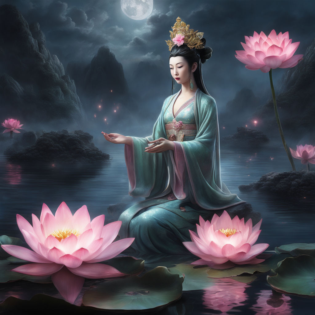 ▷ A Lotus Flower just Rose From Under Water by Zhize Lv, 2022, Painting