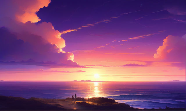 Anime Couple looking at Sunset, Anime Digital Art illustration for  background wallpaper. Generative AI Stock Illustration | Adobe Stock