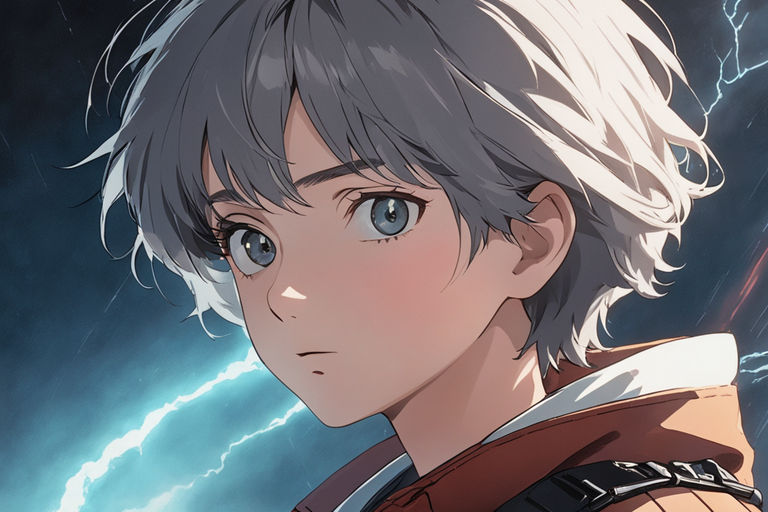 Premium AI Image | An anime boy with silver hair and mysterious glowing eyes