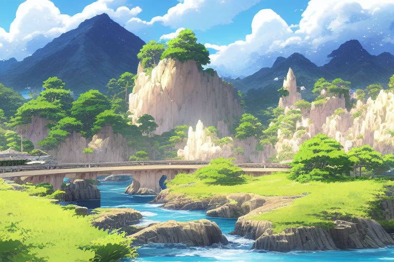 443852 anime, water, hills, city, trees, clouds - Rare Gallery HD Wallpapers