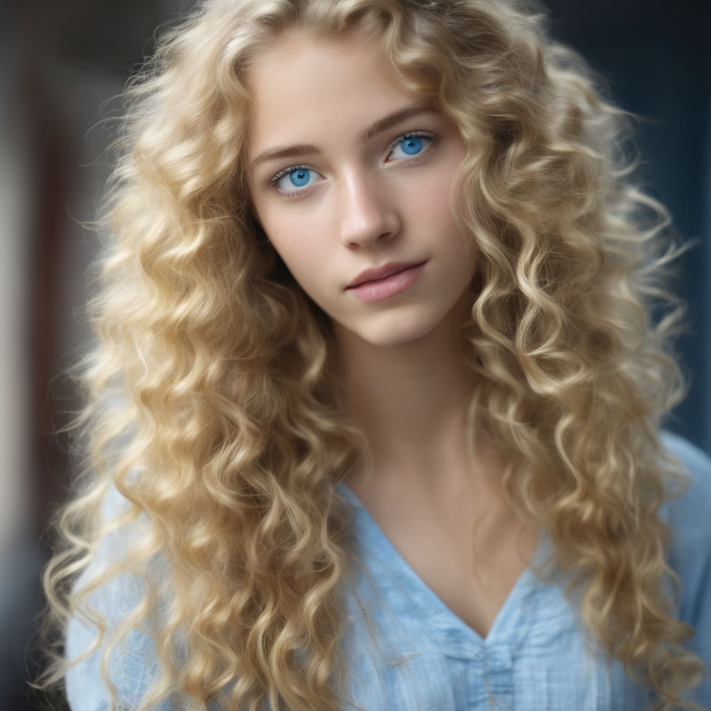 girl with curly blonde hair and blue eyes