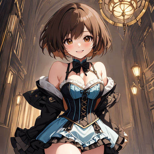 anime girl with brown hair wearing a dress