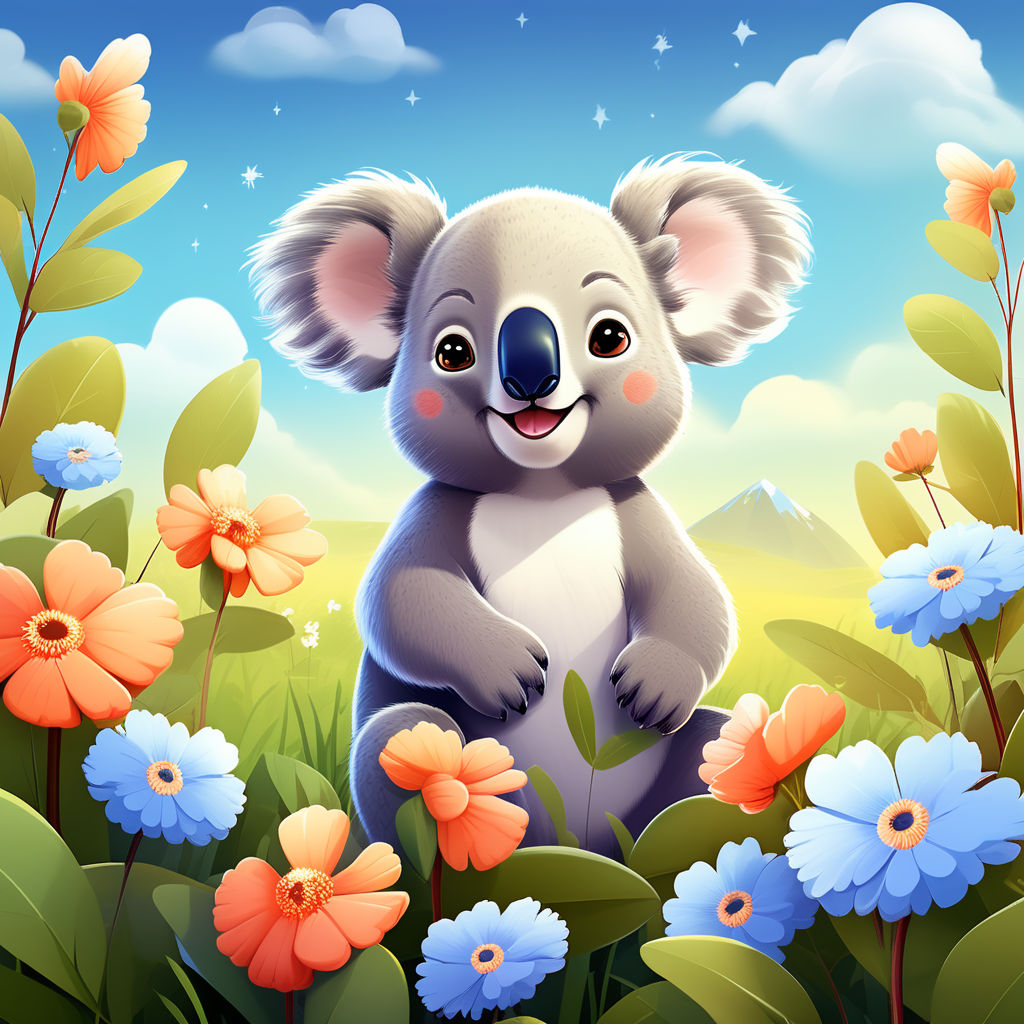koala eats eucalyptus. fluffy koala fur and expressive eyes create a  touching image. Forest detailed background. 32K - Playground