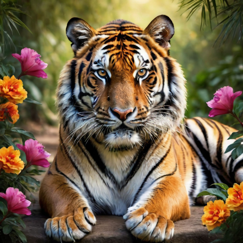 Illustration majestic bengal tiger resting or sleeping full body