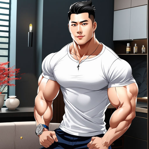 Cool muscular anime boy on Craiyon