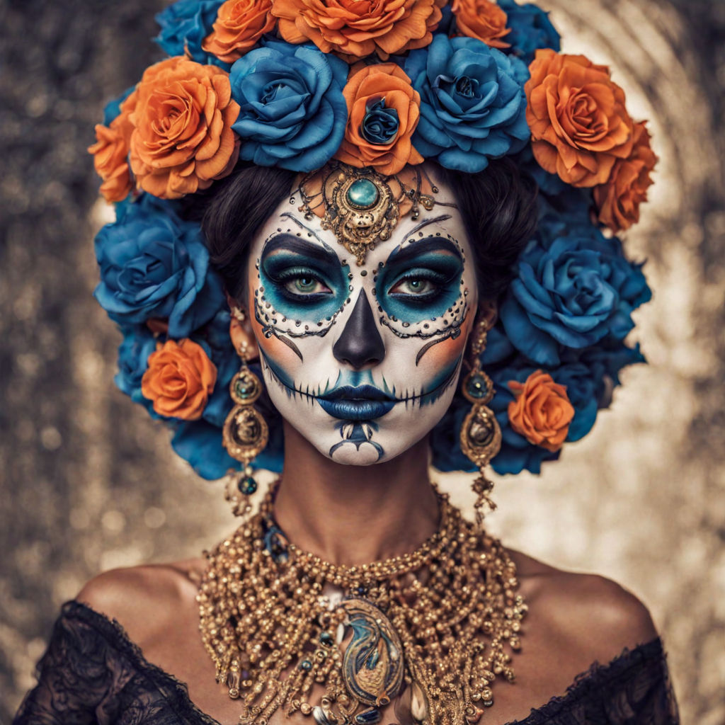 Day of The Dead Costume Mask Haute Couture Full Face Dia de Los Muertos Masquerade Mask Gold Black by