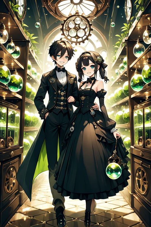 Anime, couple, black dress, handsome, gorgeous