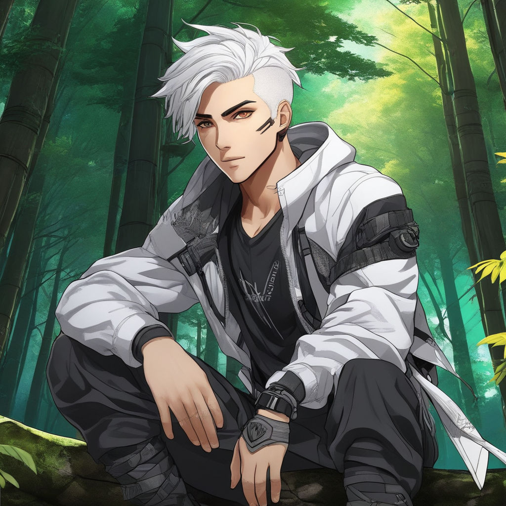 anime male ninja with white hair