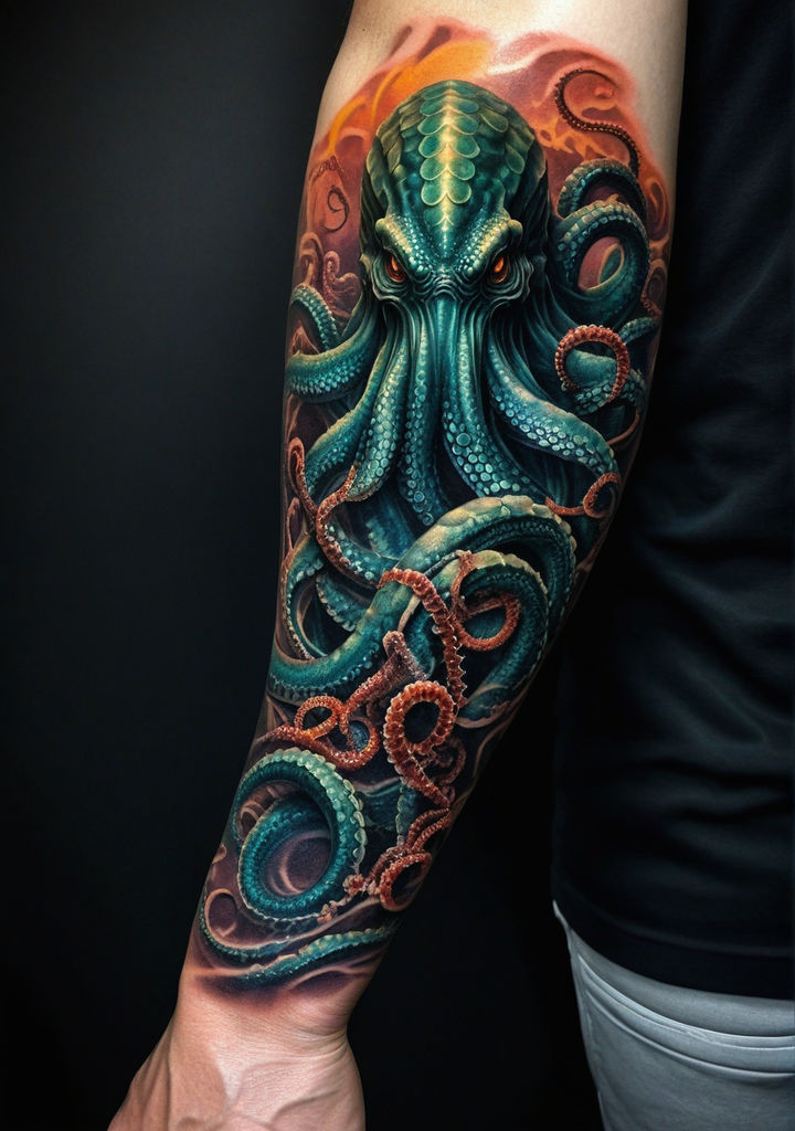 Nice Cthulhu Tattoo On Left Half Sleeve