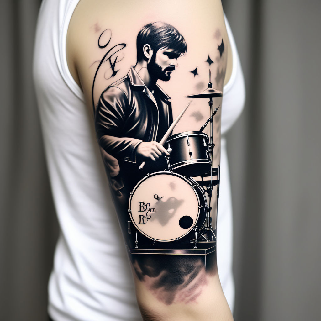 Drum kit tattoo by tattooist Hen - Tattoogrid.net