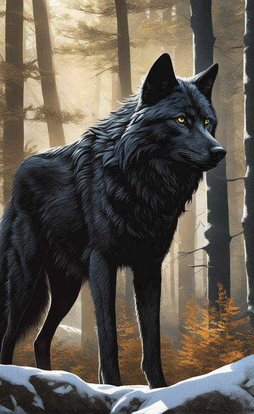black wolf with yellow eyes howling