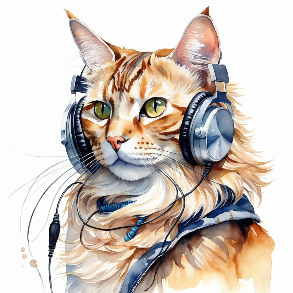 cat with headphones drawing