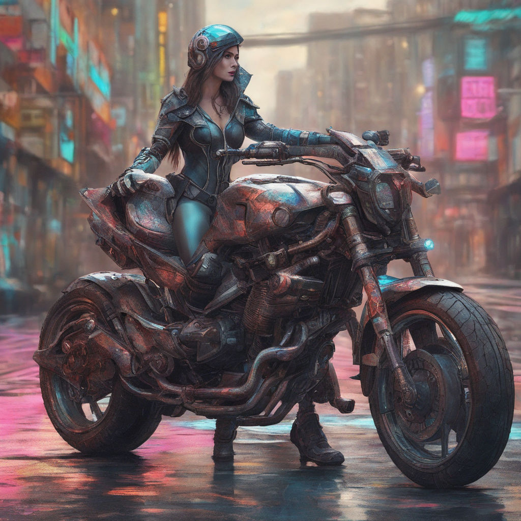 Beautiful Female Cyberpunk Girl on Futuristic Motorbike · Creative